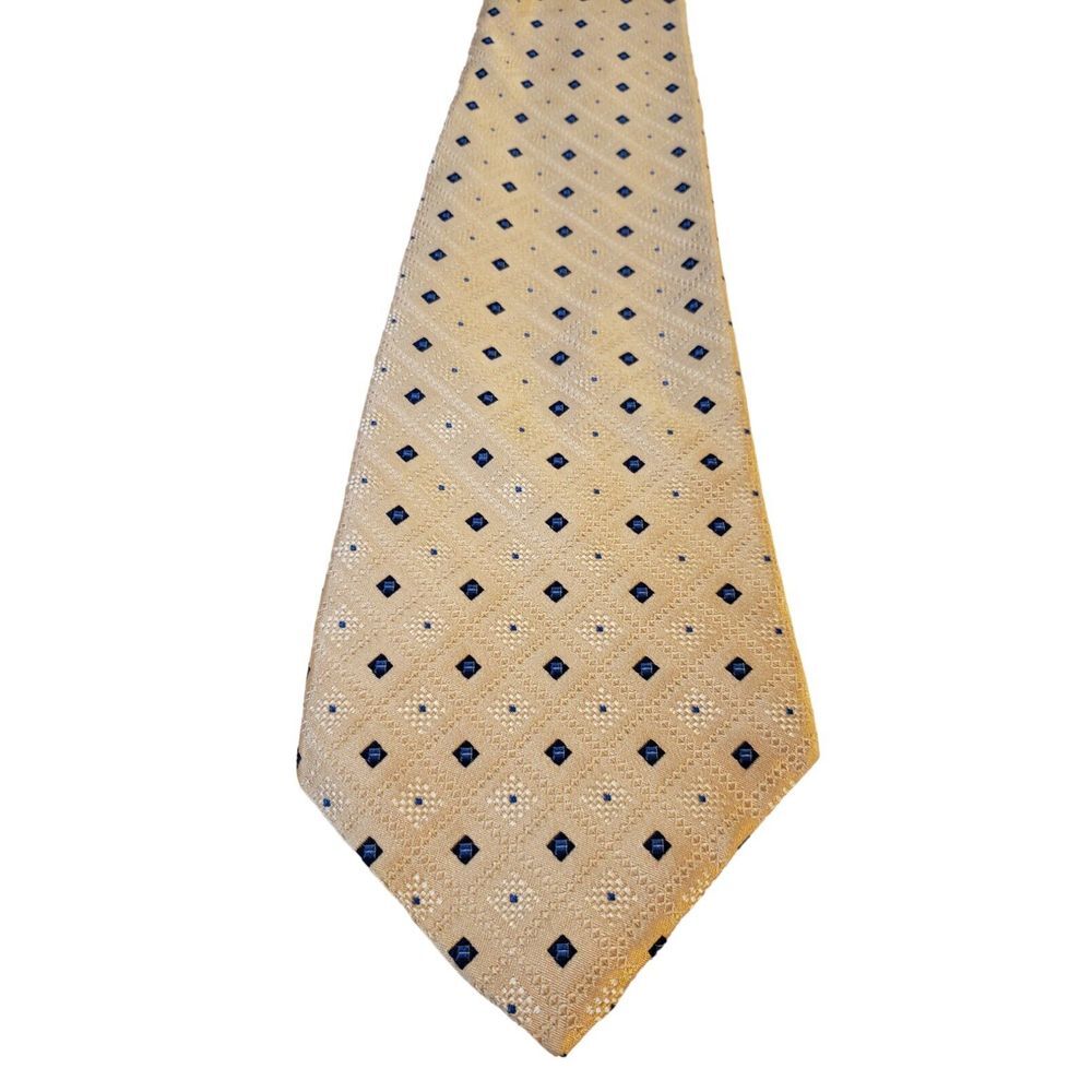 Van Heusen 100% Silk‎ Tie Woven Yellow Blue Geometric Mens Woven Short